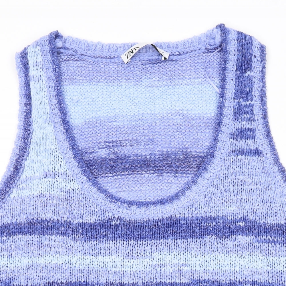 Zara Womens Purple Striped Acrylic Basic Tank Size M Scoop Neck