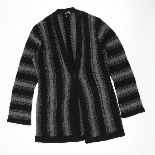 Jaeger Womens Blue V-Neck Striped Wool Cardigan Jumper Size M