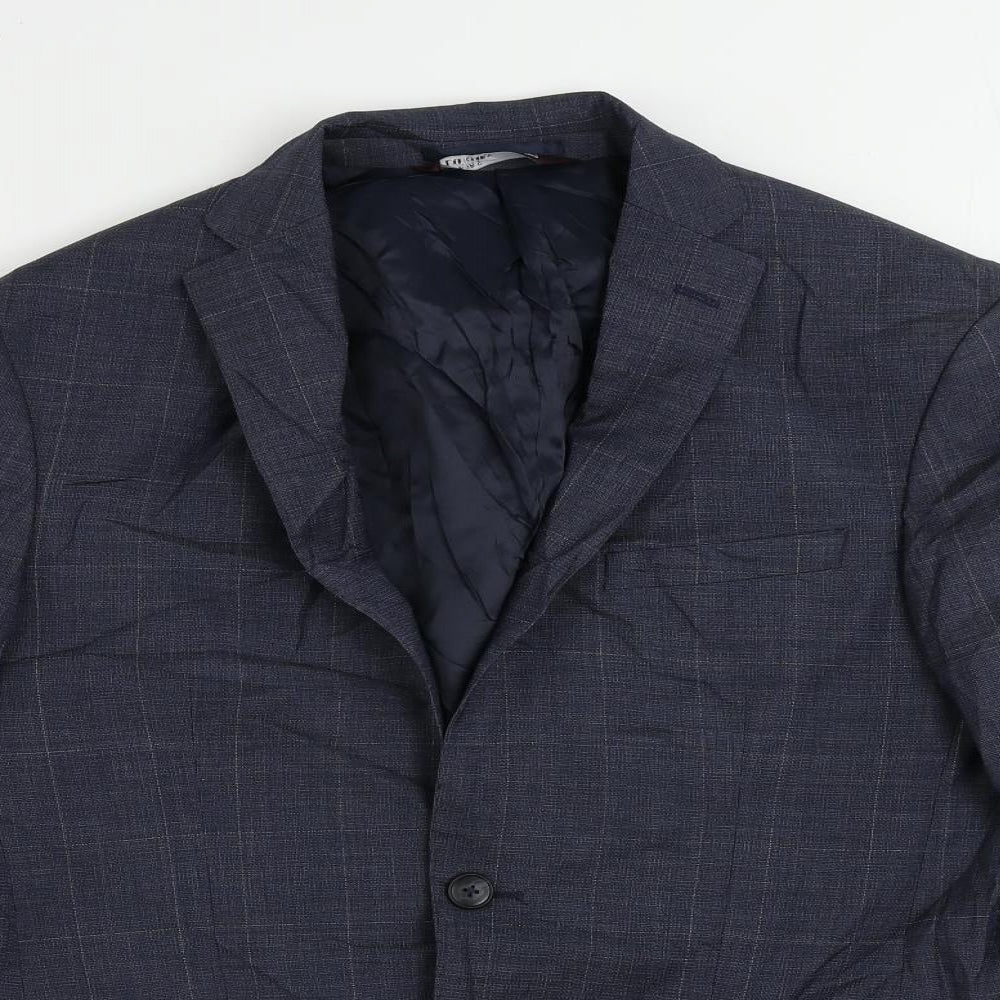 Marks and Spencer Mens Blue Check Polyester Jacket Suit Jacket Size 38 Regular