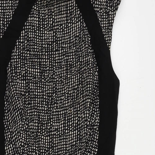 Mango Womens Black Geometric Viscose Pencil Dress Size XS Round Neck Zip - Peplum