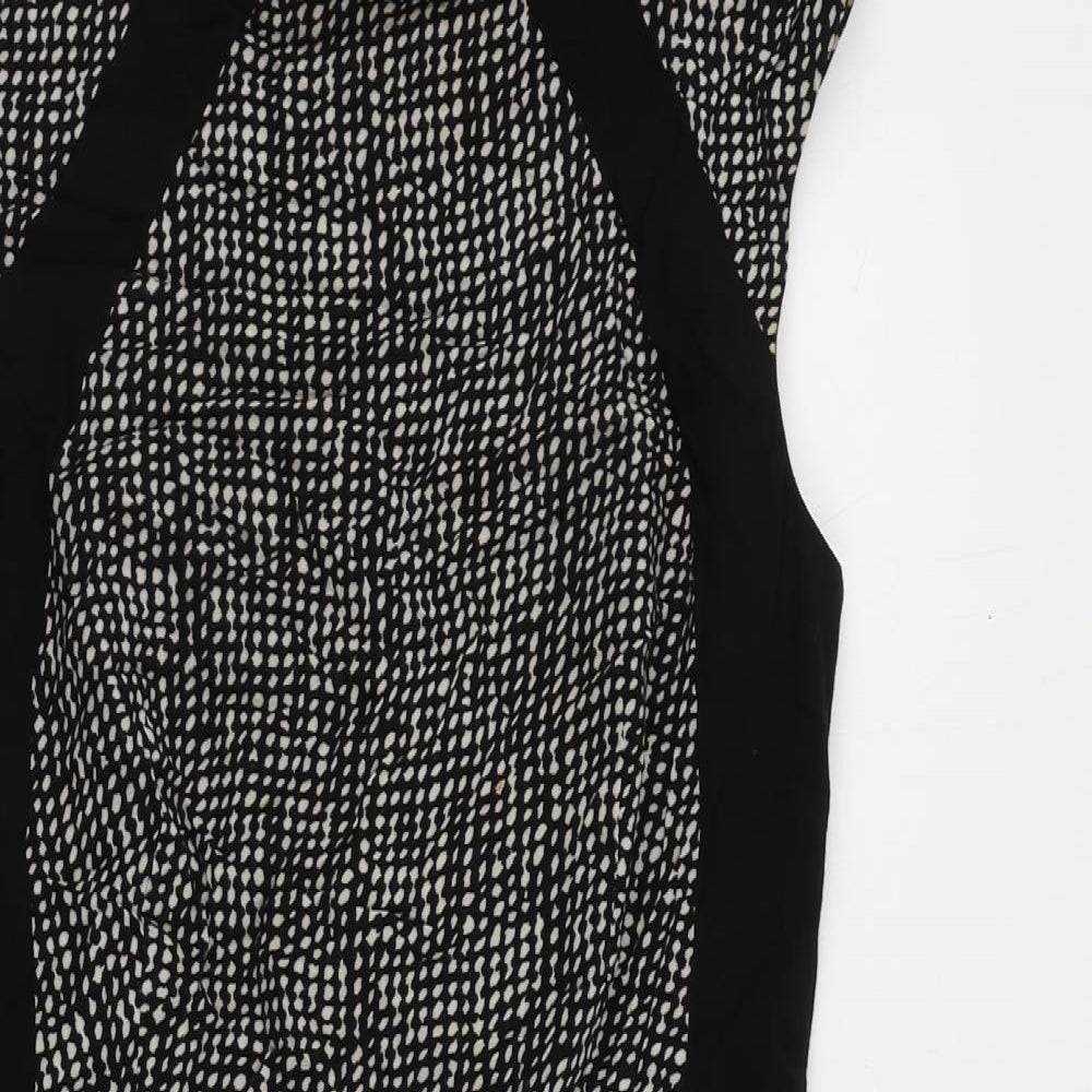 Mango Womens Black Geometric Viscose Pencil Dress Size XS Round Neck Zip - Peplum