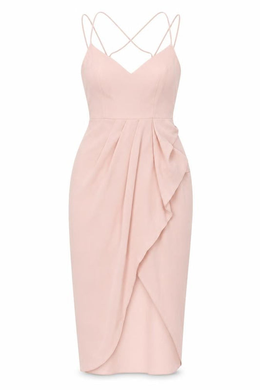 Front view of Very women’s pink polyester sheath, size UK 14, v-neck zip