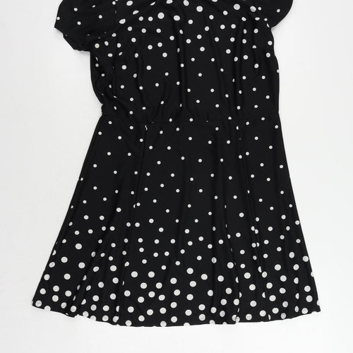 Oasis Womens Black Polka Dot Polyester A-Line Size L Boat Neck Button