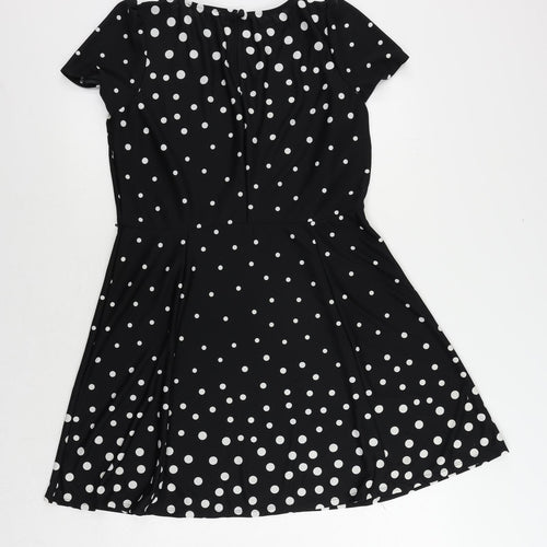 Oasis Womens Black Polka Dot Polyester A-Line Size L Boat Neck Button