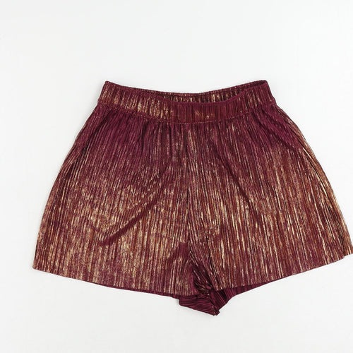 H&M Womens Purple Polyester Basic Shorts Size 6 L3 in Regular - Metallic Plisse