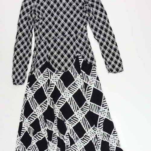 Oasis Womens Black Geometric Viscose Maxi Size 10 Mock Neck Zip