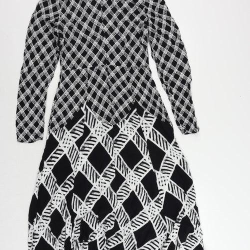 Oasis Womens Black Geometric Viscose Maxi Size 10 Mock Neck Zip