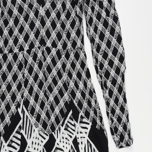 Oasis Womens Black Geometric Viscose Maxi Size 10 Mock Neck Zip