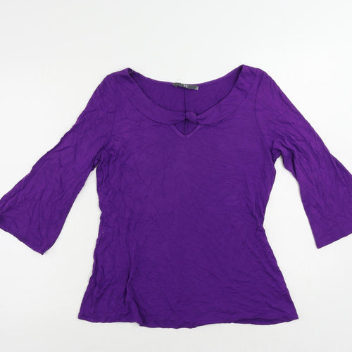 BHS Womens Purple Viscose Basic T-Shirt Size 12 Boat Neck