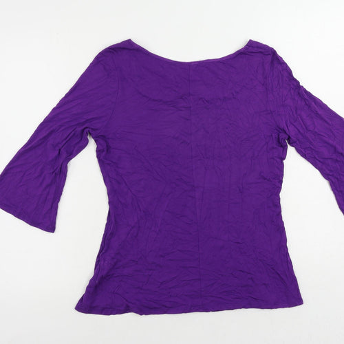 BHS Womens Purple Viscose Basic T-Shirt Size 12 Boat Neck