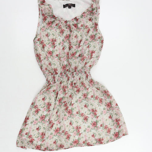 Miso Womens Multicoloured Floral Polyester Mini Size 8 Boat Neck Pullover - Elastic Waist