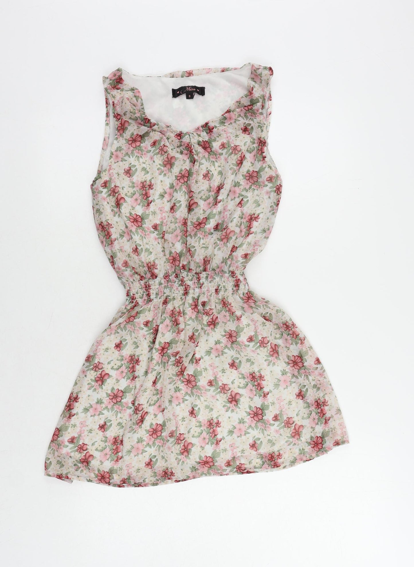 Miso Womens Multicoloured Floral Polyester Mini Size 8 Boat Neck Pullover - Elastic Waist