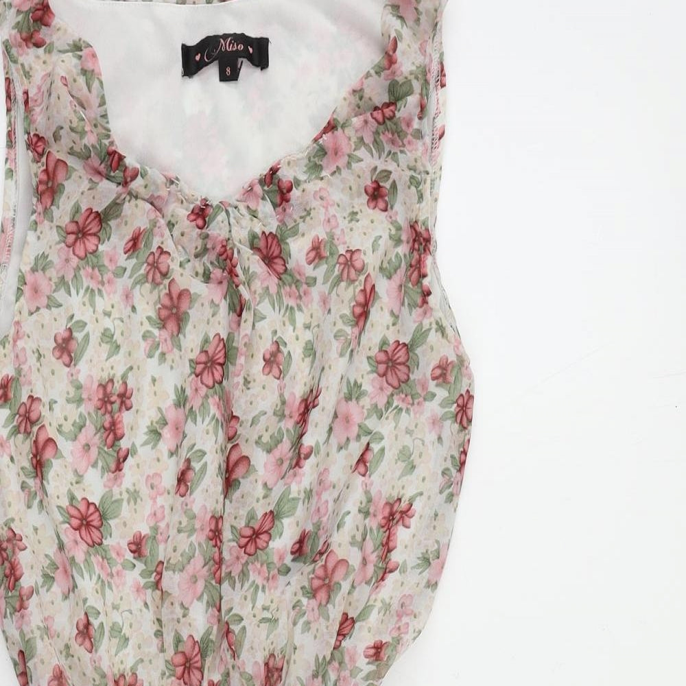 Miso Womens Multicoloured Floral Polyester Mini Size 8 Boat Neck Pullover - Elastic Waist