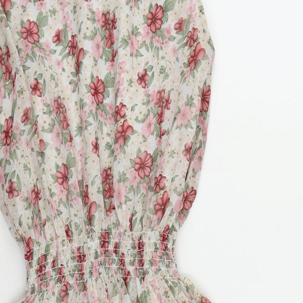 Miso Womens Multicoloured Floral Polyester Mini Size 8 Boat Neck Pullover - Elastic Waist