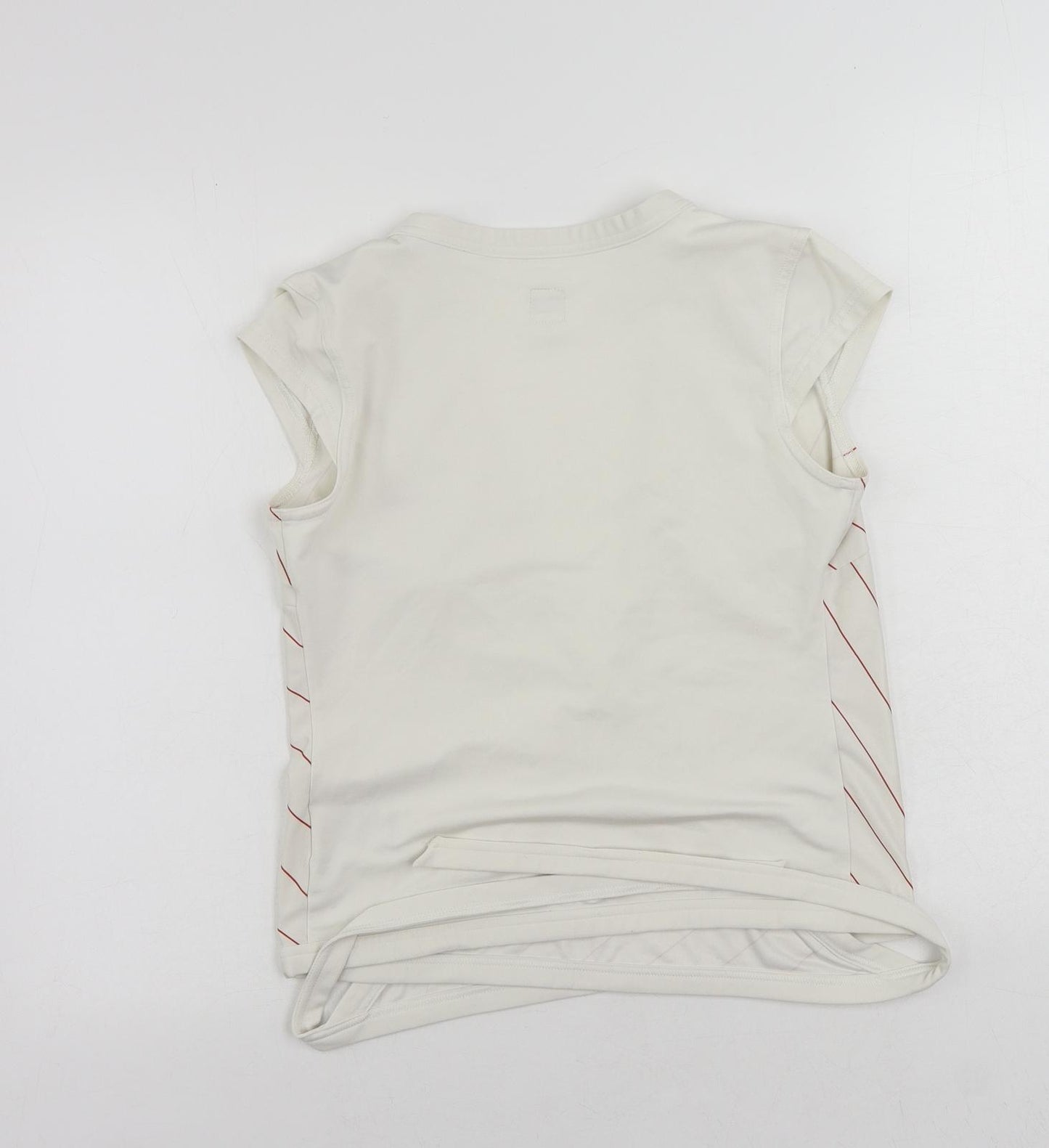 adidas Womens White Striped Polyester Wrap Blouse Size 10 V-Neck - Logo