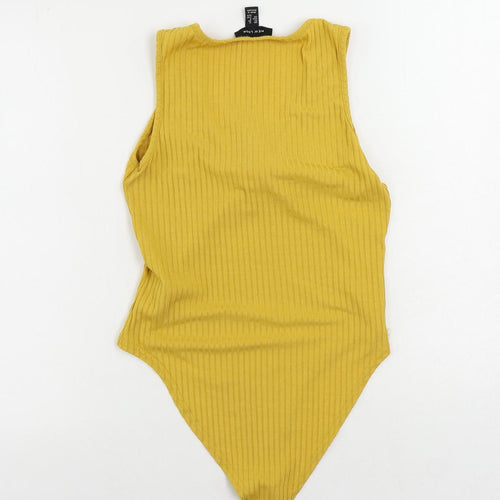 New Look Womens Yellow Polyester Bodysuit One-Piece Size 12 Snap - Ribbed