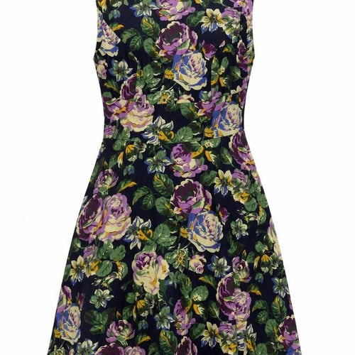 Red Herring Womens Blue Floral Polyester Fit & Flare Size 10 Boat Neck Zip