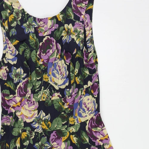 Red Herring Womens Blue Floral Polyester Fit & Flare Size 10 Boat Neck Zip