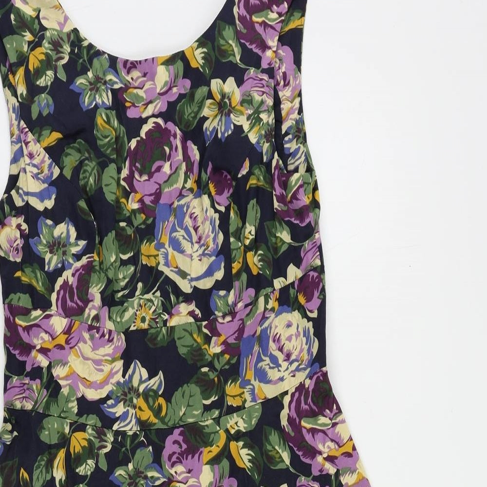 Red Herring Womens Blue Floral Polyester Fit & Flare Size 10 Boat Neck Zip