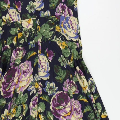 Red Herring Womens Blue Floral Polyester Fit & Flare Size 10 Boat Neck Zip