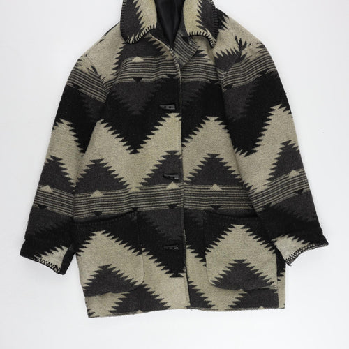 Long Tall Sally Womens Black Geometric Overcoat Coat Size 14 Toggle