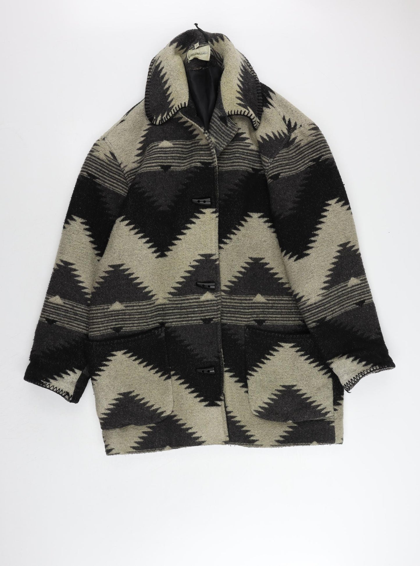 Long Tall Sally Womens Black Geometric Overcoat Coat Size 14 Toggle
