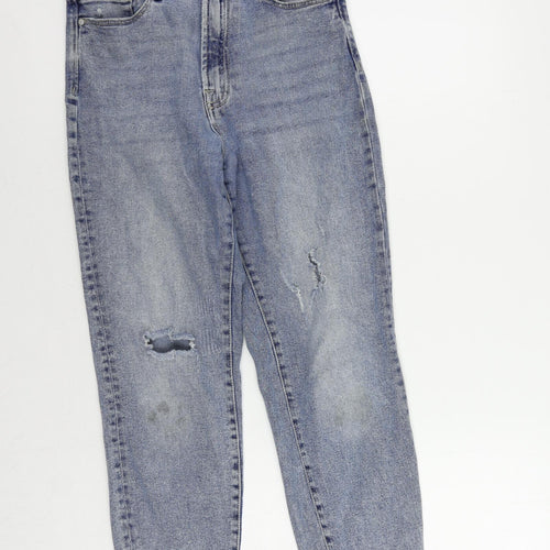 Stradivarius Womens Blue Cotton Mom Jeans Size 12 L27 in Regular Zip