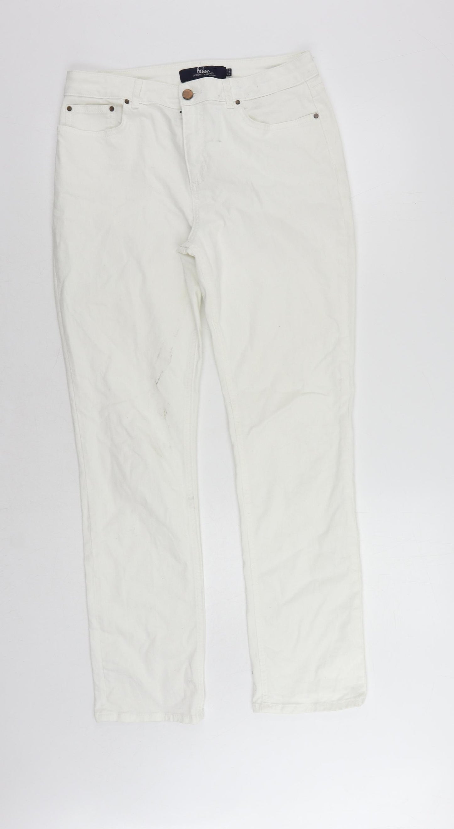 Boden Womens White Cotton Straight Jeans Size 12 L30 in Regular Zip