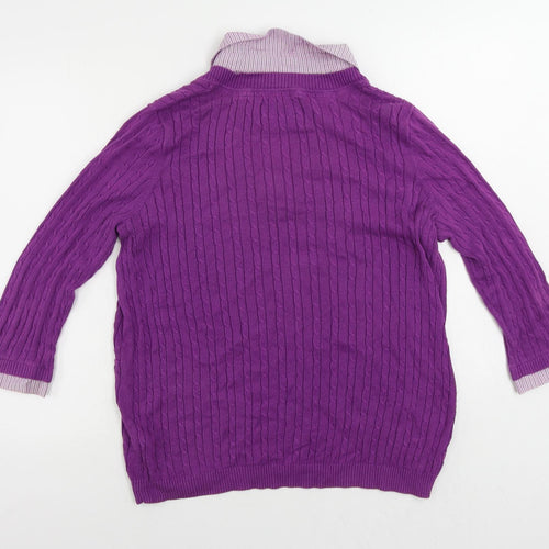 Maine New England Womens Purple Collared Cotton Pullover Jumper Size 16