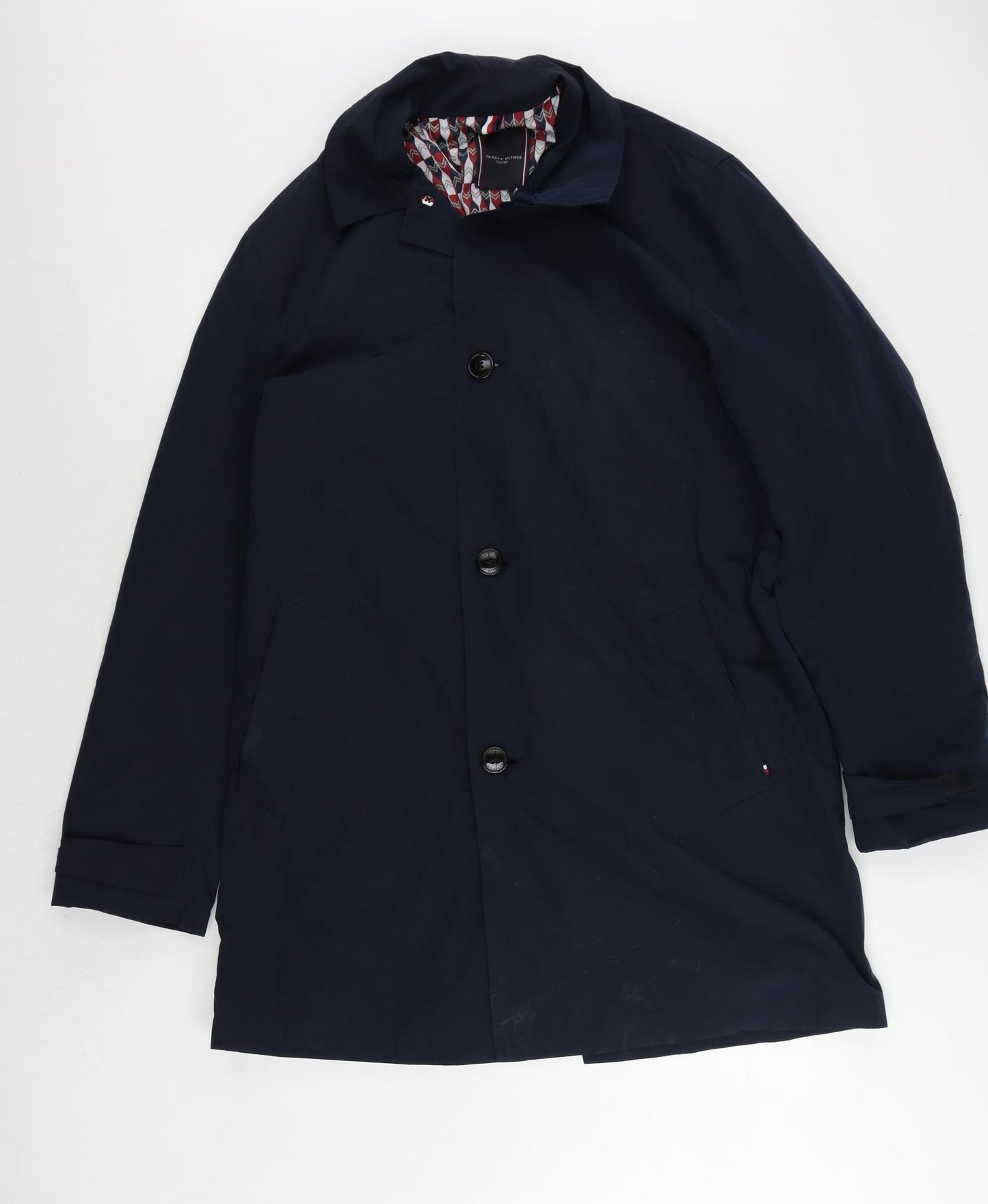 Tommy Hilfiger Mens Blue Rain Coat Coat Size L Button