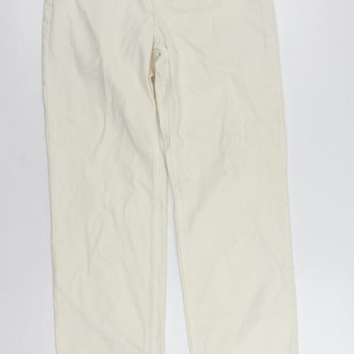 H&M Womens Ivory Cotton Straight Jeans Size 8 L29 in Regular Zip