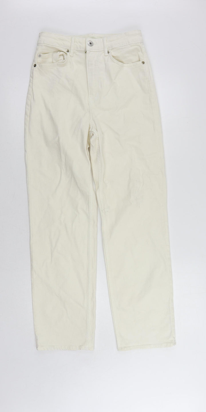 H&M Womens Ivory Cotton Straight Jeans Size 8 L29 in Regular Zip