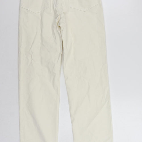 H&M Womens Ivory Cotton Straight Jeans Size 8 L29 in Regular Zip