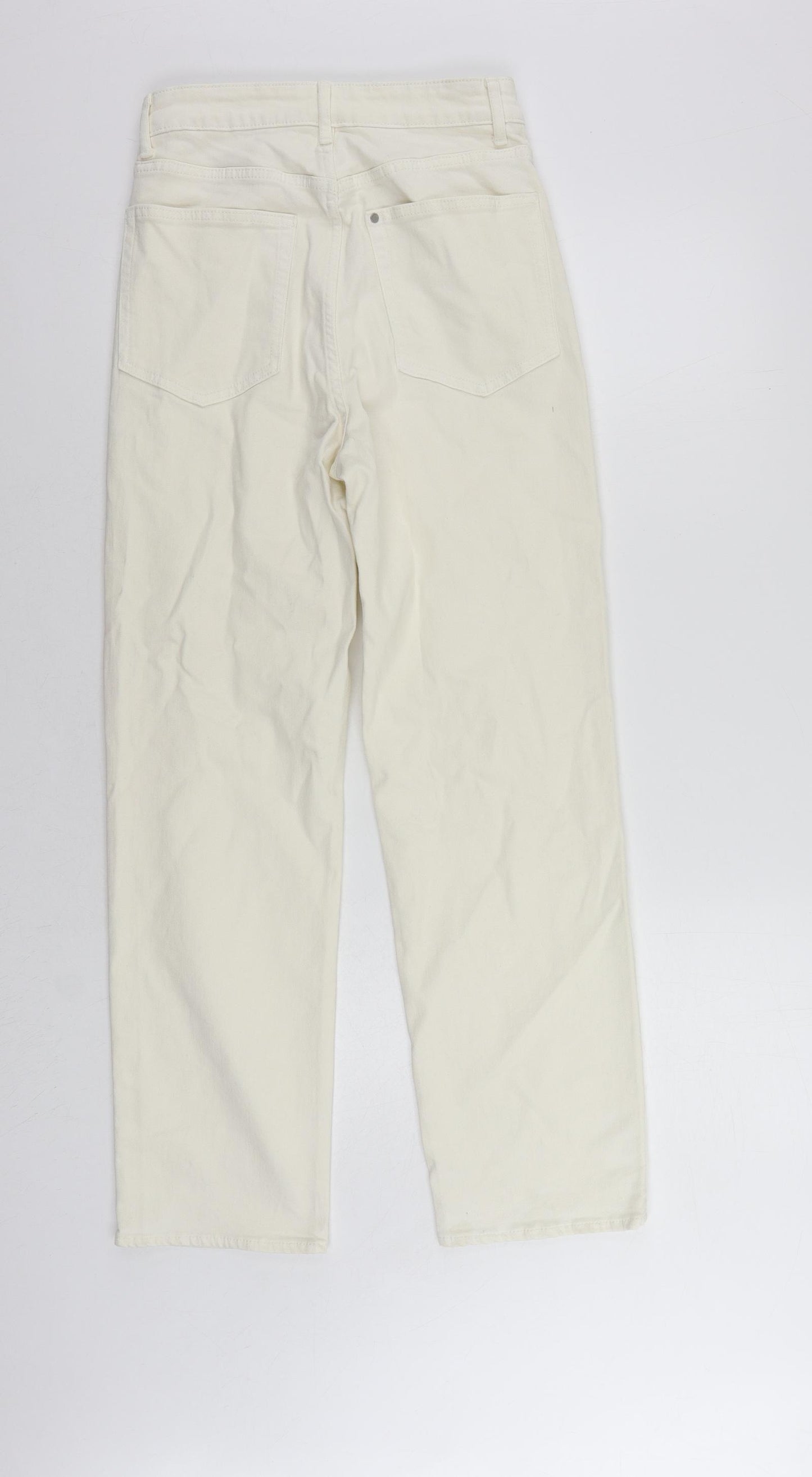 H&M Womens Ivory Cotton Straight Jeans Size 8 L29 in Regular Zip