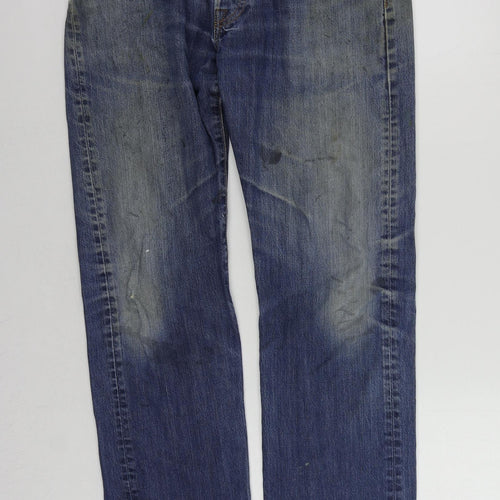 Levi's Mens Blue Cotton Straight Jeans Size 34 in L32 in Regular Button