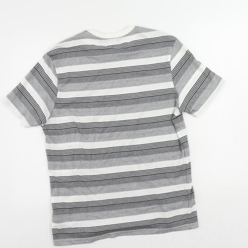 Ben Sherman Mens Black Striped Cotton T-Shirt Size M Crew Neck - Logo