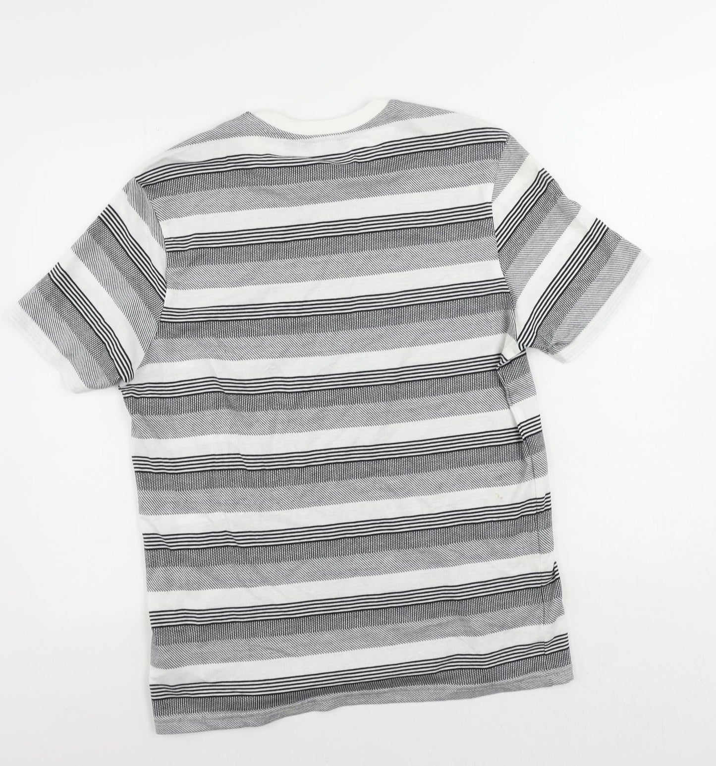 Ben Sherman Mens Black Striped Cotton T-Shirt Size M Crew Neck - Logo