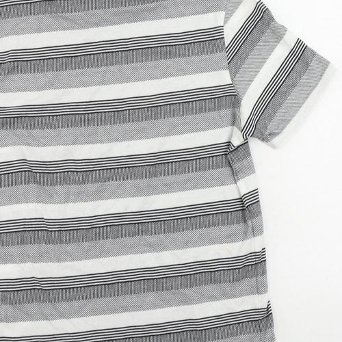 Ben Sherman Mens Black Striped Cotton T-Shirt Size M Crew Neck - Logo