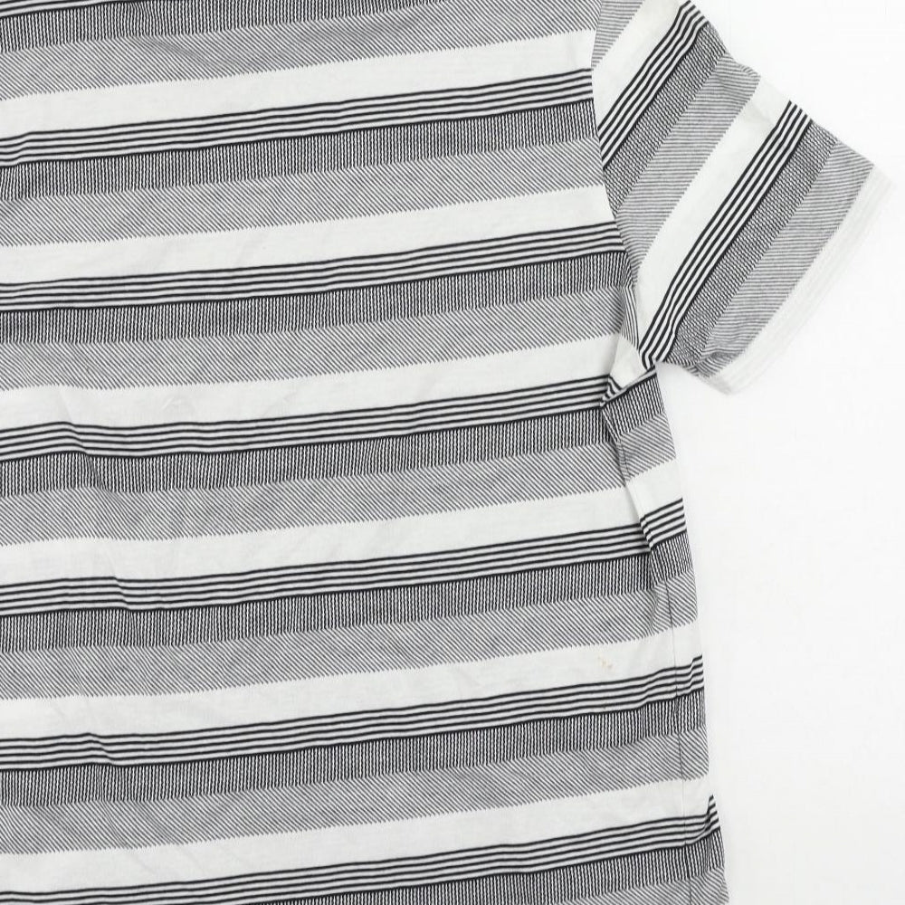 Ben Sherman Mens Black Striped Cotton T-Shirt Size M Crew Neck - Logo
