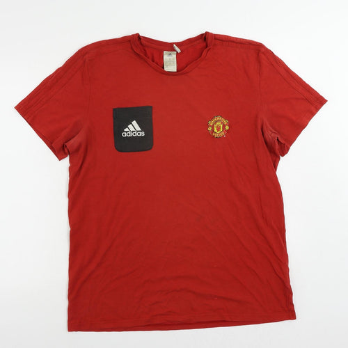 adidas Mens Red Cotton T-Shirt Size XL Crew Neck - Manchester United