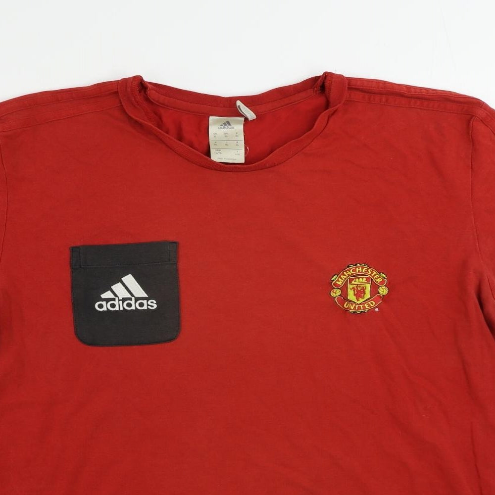 adidas Mens Red Cotton T-Shirt Size XL Crew Neck - Manchester United