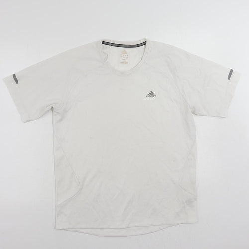 adidas Mens White Polyester T-Shirt Size M Crew Neck - Vintage