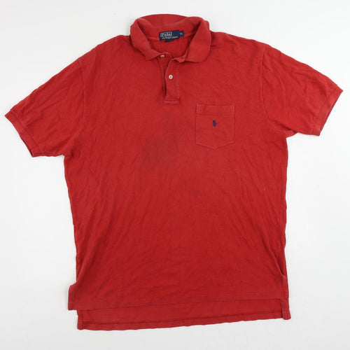 Polo Ralph Lauren Mens Red Cotton Polo Size XL Collared Button - Vintage