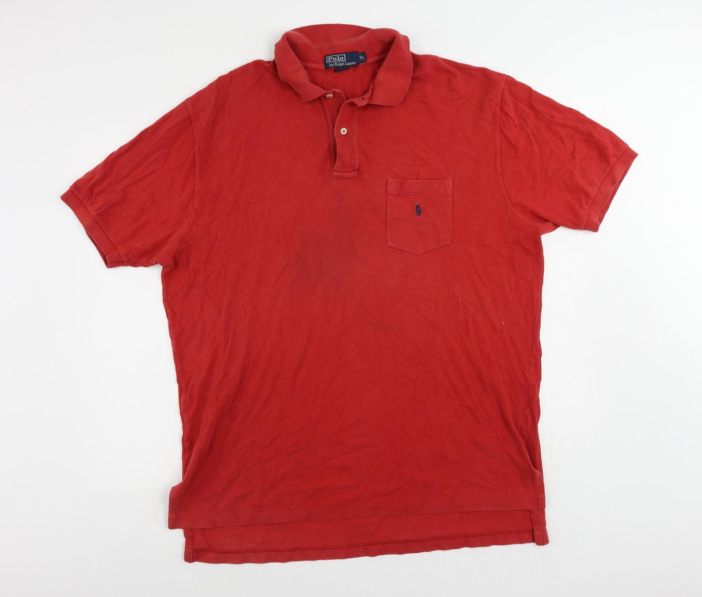 Polo Ralph Lauren Mens Red Cotton Polo Size XL Collared Button - Vintage