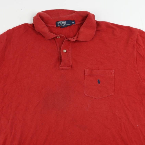 Polo Ralph Lauren Mens Red Cotton Polo Size XL Collared Button - Vintage