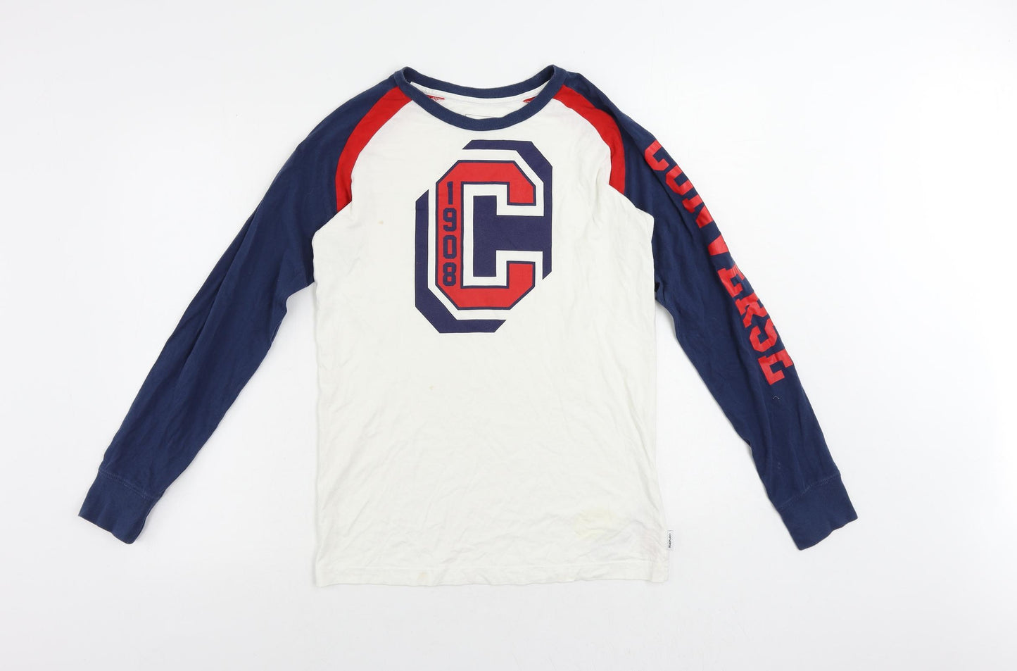 Converse Boys White Colourblock Cotton Pullover T-Shirt Size 13-14 Years Crew Neck Pullover - Logo Vintage