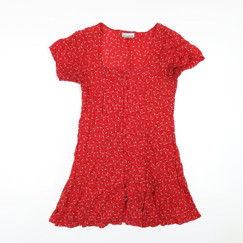 Bamboo Blonde Womens Red Floral Viscose A-Line Size 10 Scoop Neck Button