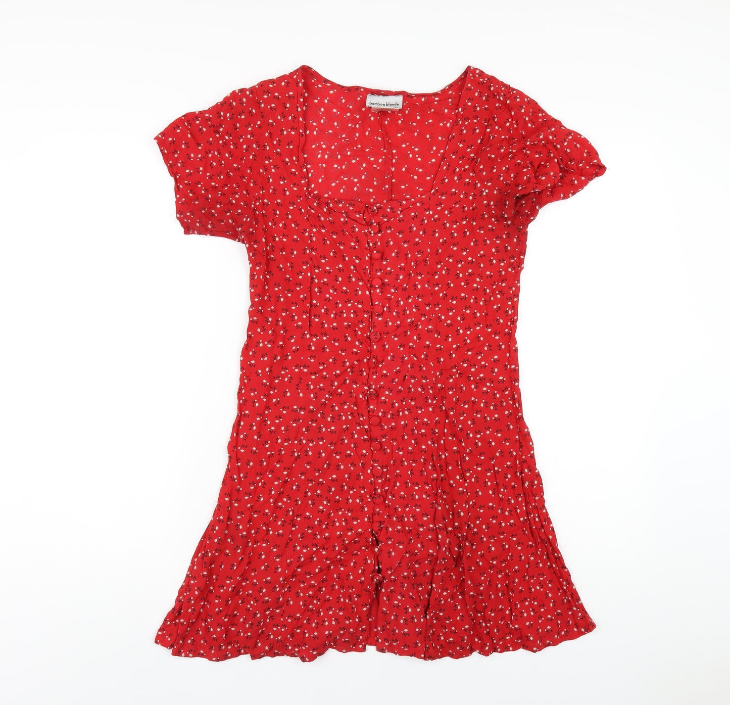 Bamboo Blonde Womens Red Floral Viscose A-Line Size 10 Scoop Neck Button