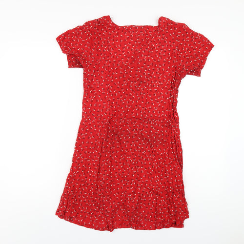 Bamboo Blonde Womens Red Floral Viscose A-Line Size 10 Scoop Neck Button