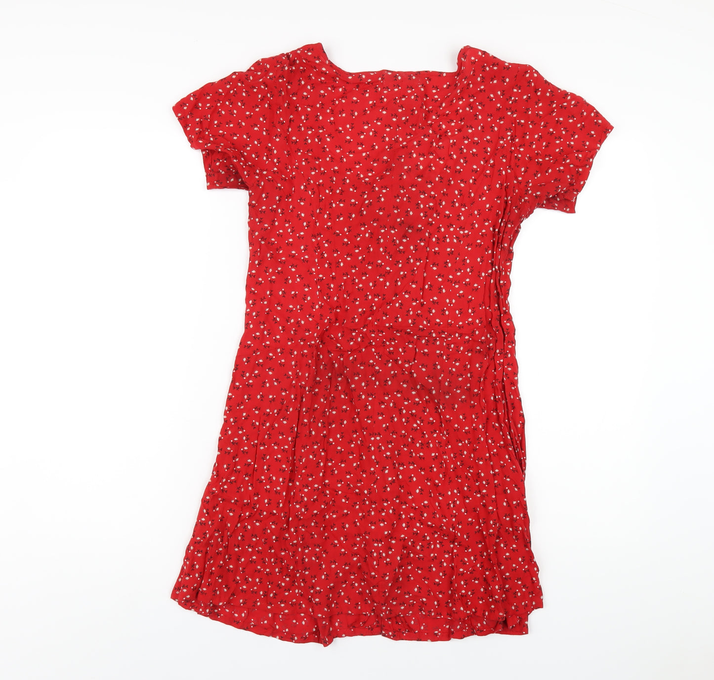 Bamboo Blonde Womens Red Floral Viscose A-Line Size 10 Scoop Neck Button